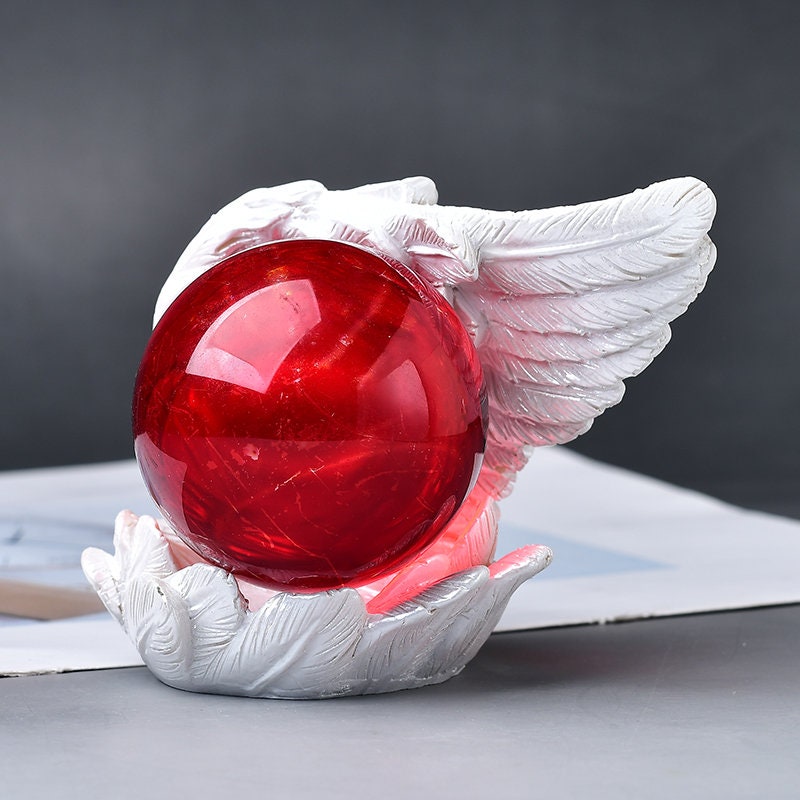 DIY Beautiful Angel Wings Sphere Stand base Ball Display Reiki Meditation Home Decor Garden Gift Carved Fortune Holder Multi-Color