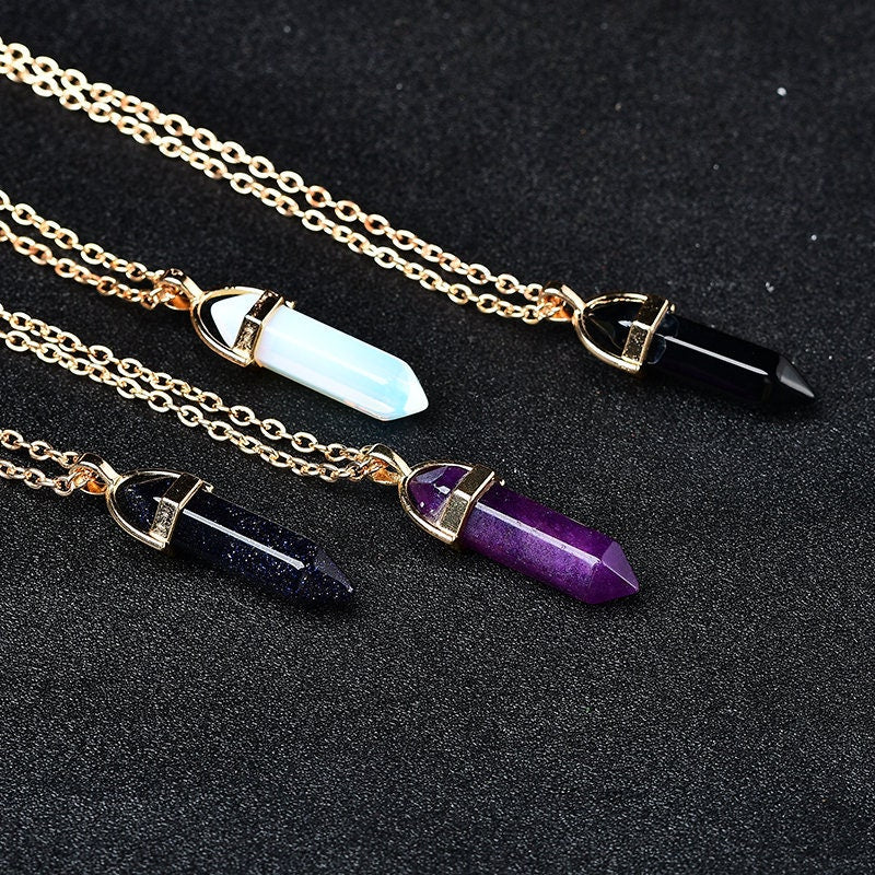 Obsidian Pendant Reiki Pendulum Healing Charka Crystal Point Amethyst Charm Pendants Hand-Polished Gift Healing Meditation Holiday Gift