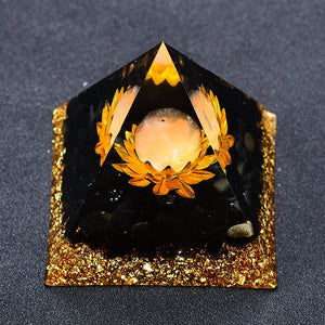 2.36‘’ Magic Orgonite Pyramid DIY Lotus Chakra Clear Quartz Sphere Obsidian Base Healing Crystal Sphere Home Decoration Collection Gift