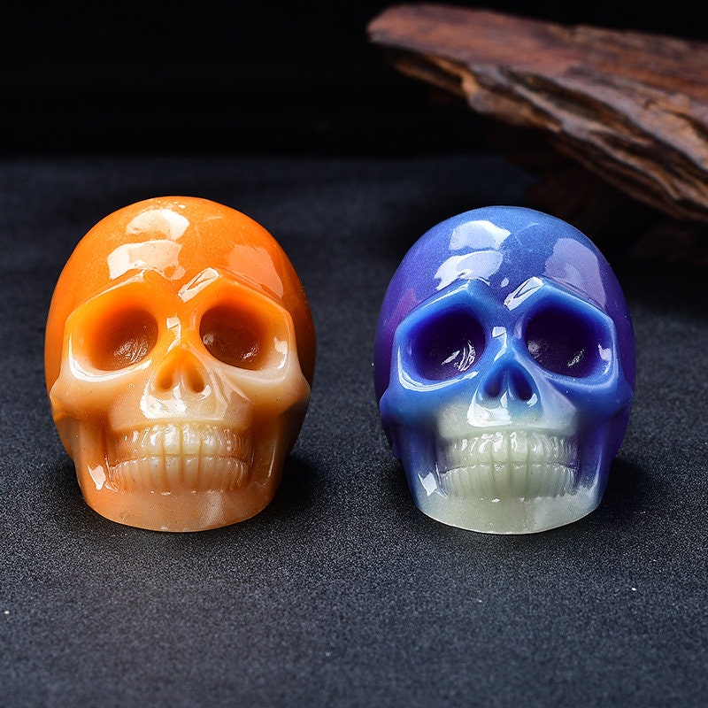 2.5''  Luminous Halloween Cool Skulls Room Decor Figurine Head Meditation Reiki Gift Hand Made Figurine Statue Sculptures DIY Collection