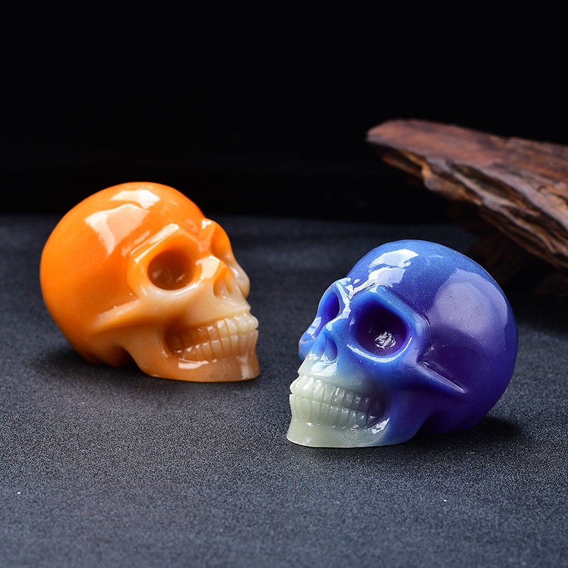 2.5''  Luminous Halloween Cool Skulls Room Decor Figurine Head Meditation Reiki Gift Hand Made Figurine Statue Sculptures DIY Collection