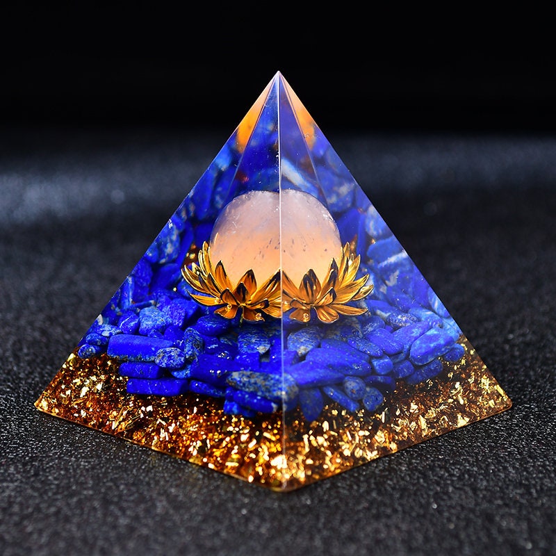 2.36‘’ Orgone Pyramid Lapis Chakra Lotus Quartz Meditation Sphere Energy Tower Magic Orgonite DIY  Chakra Healing Crystal  Home Decoration