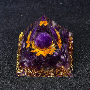 2.36‘’ Magic Orgonite Pyramid DIY Lotus Chakra Amethyst Quartz Sphere Amthyst Base Healing Crystal Sphere Home Decoration Collection Gift