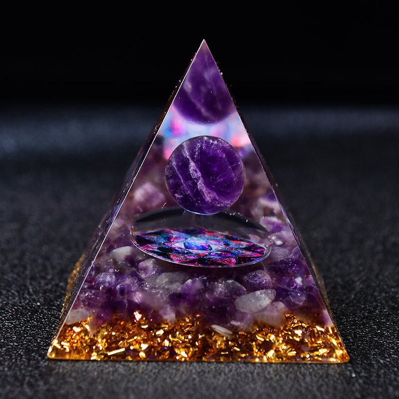 2.36‘’ Orgone Pyramid Magic Vision Crystal Hand Made Amethyst Ball Quartz Healing Meditation Home Decoration Collection Gift