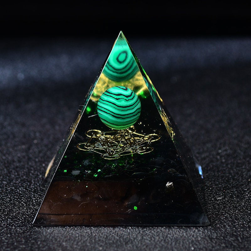 2.36‘’ Orgone Pyramid Green Malachite Sphere Chakra Energy Sphere Quartz Healing Orgonite Gift  Meditation Hand Made DIY Home Decor