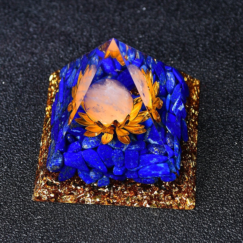 2.36‘’ Orgone Pyramid Lapis Chakra Lotus Quartz Meditation Sphere Energy Tower Magic Orgonite DIY  Chakra Healing Crystal  Home Decoration