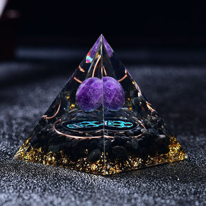 2.36‘’ Magic Orgonite Pyramid Hand Made Amethyst Crystal Sphere Skull Base Crystal Obsidian Orgone Home Decoration Collection Gift