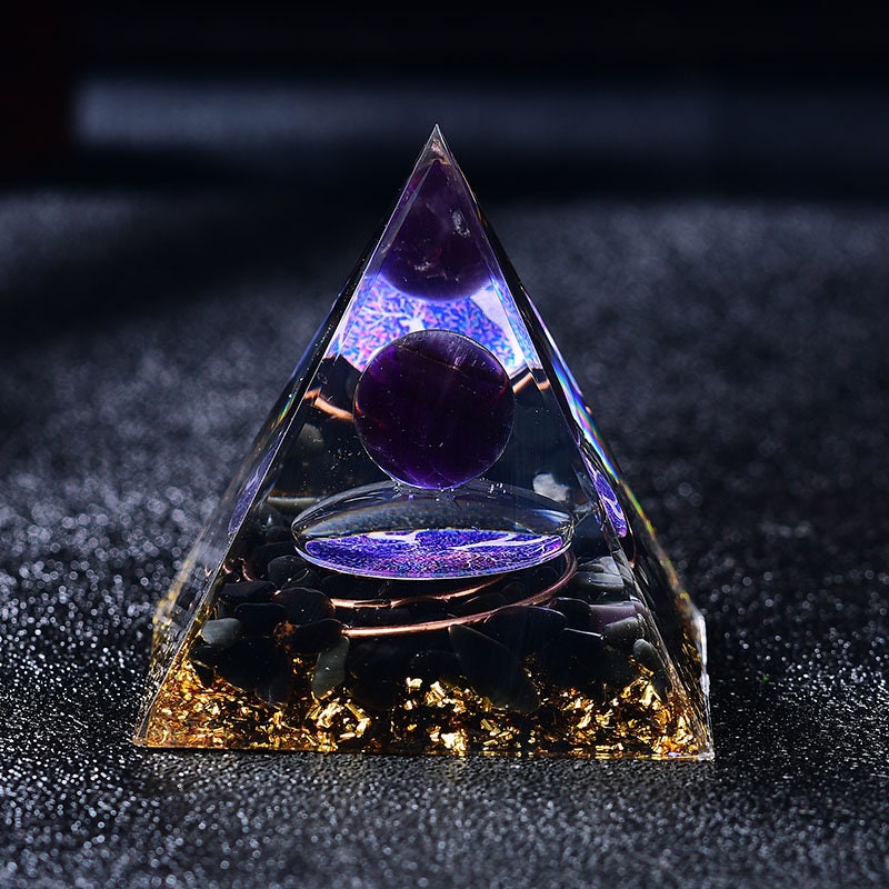 2.36‘’ Magic Orgonite Pyramid DIY Deer Chakra Amethyst Quartz Sphere Obsidian Base Healing Crystal Sphere Home Decoration Collection Gift