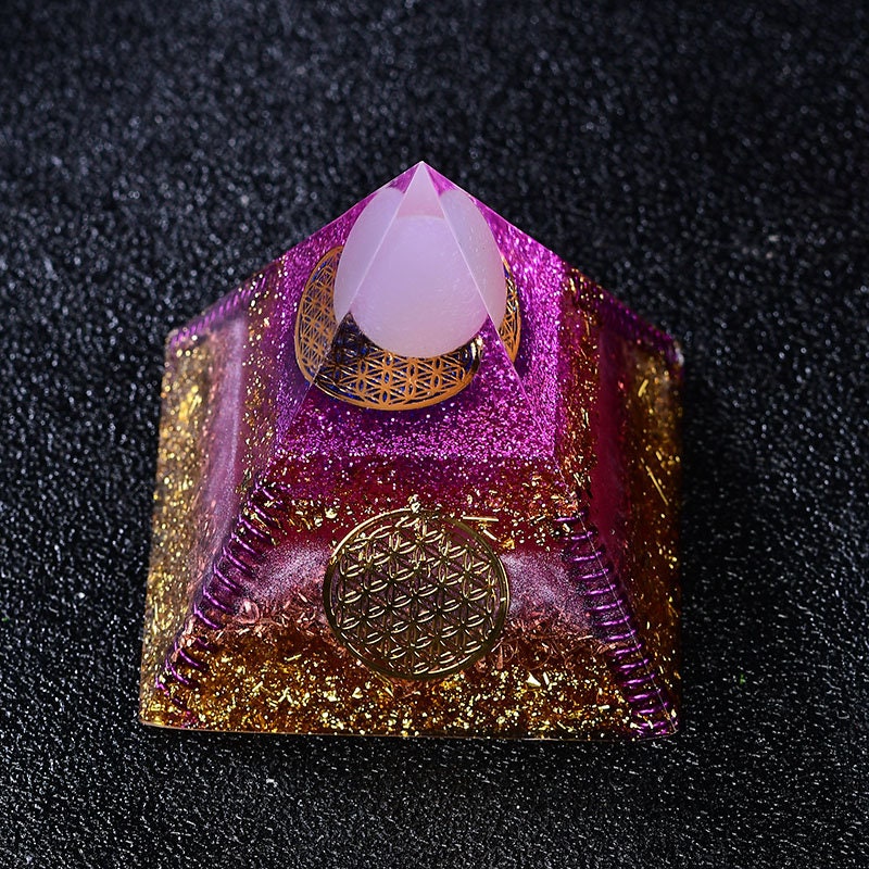 2.36‘’  Pink Orgone Pyramid Chakra Healing EMF Protection Rose Quartz Sphere Magic Orgonite Healing Meditation Hand Made DIY Gift