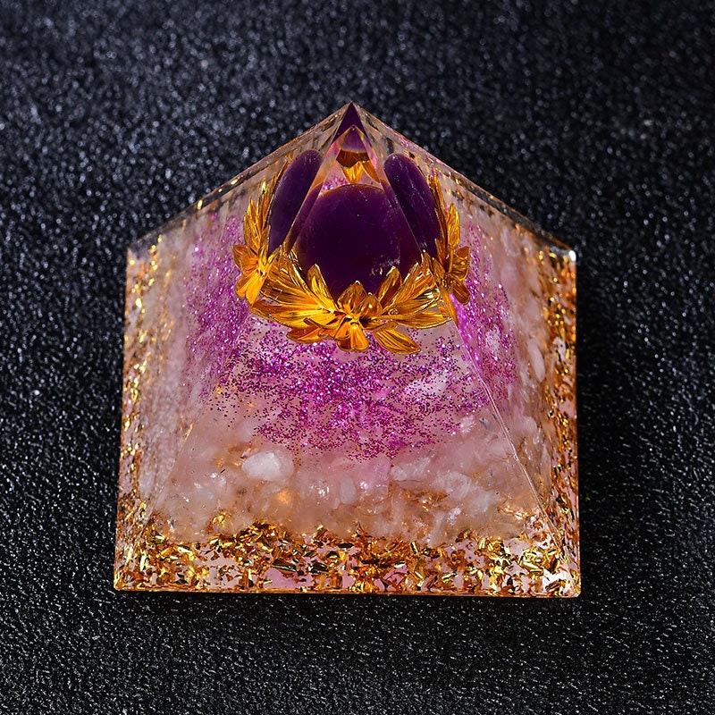 2.36‘’ Pink Orgone Pyramid Amethyst Chakra Lotus Quartz Meditation Sphere Energy Rose Quartz Base Magic Orgonite DIY  Healing Crystal