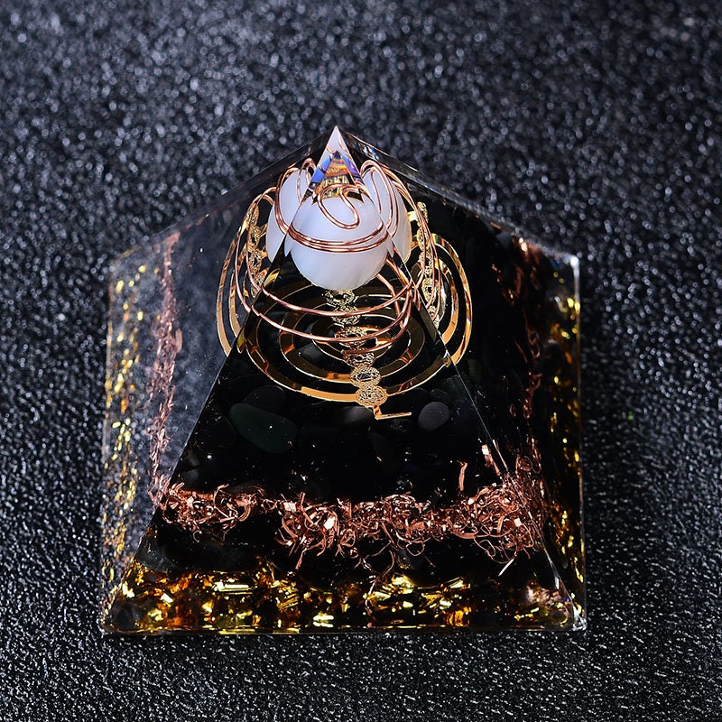 2.36‘’ Orgone Pyramid Chakra Healing EMF Protection Opal Sphere Orgonite Healing Meditation Hand Made DIY Gift Obsidian Base