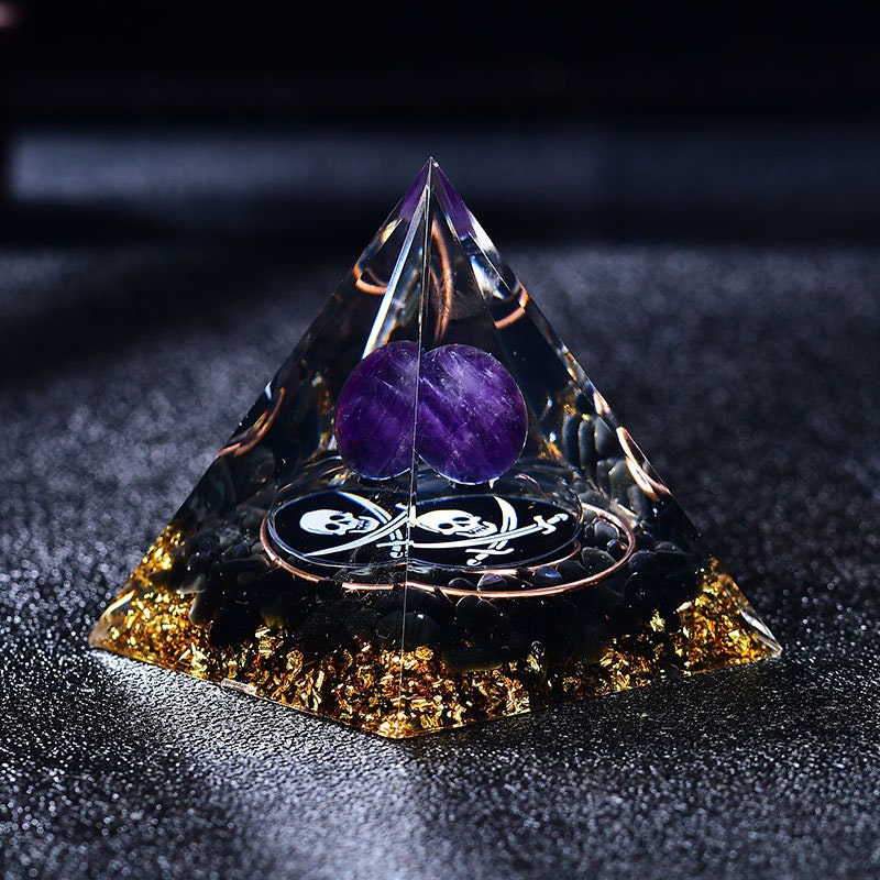 2.36‘’ Pirate Shape Orgone Pyramid Amethyst Sphere Meditation Sphere Energy Tower Magic Orgonite DIY Chakra Healing Crystal Home Decoration