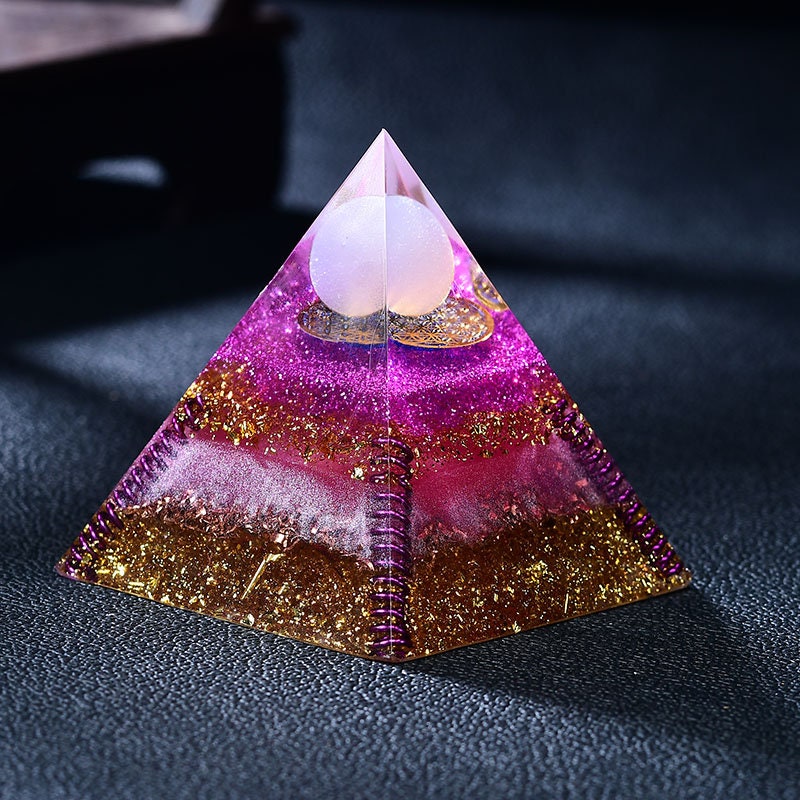 2.36‘’  Pink Orgone Pyramid Chakra Healing EMF Protection Rose Quartz Sphere Magic Orgonite Healing Meditation Hand Made DIY Gift