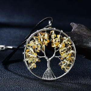 Natural Gemstone DIY Crystal Gemstone Tree of Life Pendant Healing Crystals Tumbled Stone Craft Art Chakra Women Necklace Gift Collection