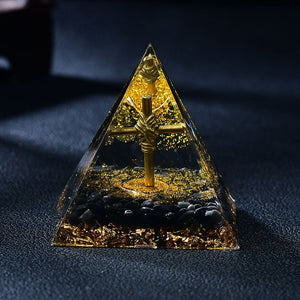 2.36‘’ Gold Cross Orgone Pyramid DIY Energy Obsidian Base Magic Orgonite Gift Healing Meditation Hand Made Home Decoration Collection