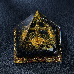 2.36‘’ Gold Cross Orgone Pyramid DIY Energy Obsidian Base Magic Orgonite Gift Healing Meditation Hand Made Home Decoration Collection