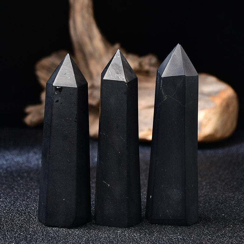 Shungite Tower Stone Hand Made Quartz Healing Crystal Meditation Radiation Protection Home Decoration Collection Gift Shungite Point