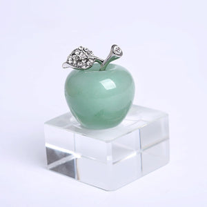 1.18‘’ Natural Aventurine Carved Apple Ornament Quartz Healing Crystal Stone Craft Carved Figurine With Alloy Leaf