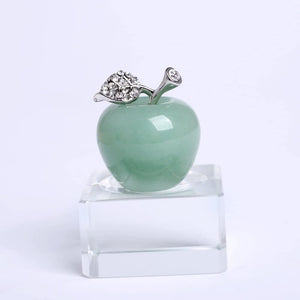 1.18‘’ Natural Aventurine Carved Apple Ornament Quartz Healing Crystal Stone Craft Carved Figurine With Alloy Leaf