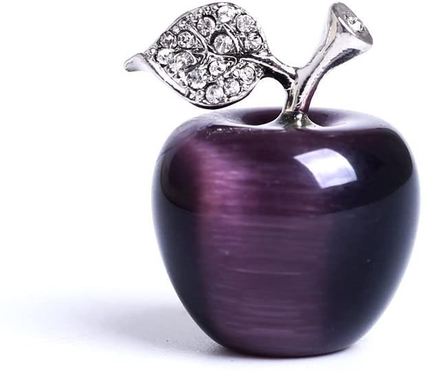 Purple Cat's Eye Hand-Carved Crystal Gemstone Apple Figurine Paperweight Craft Decoration Room Decor Healing Gift