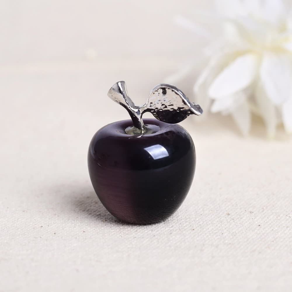 Purple Cat's Eye Hand-Carved Crystal Gemstone Apple Figurine Paperweight Craft Decoration Room Decor Healing Gift