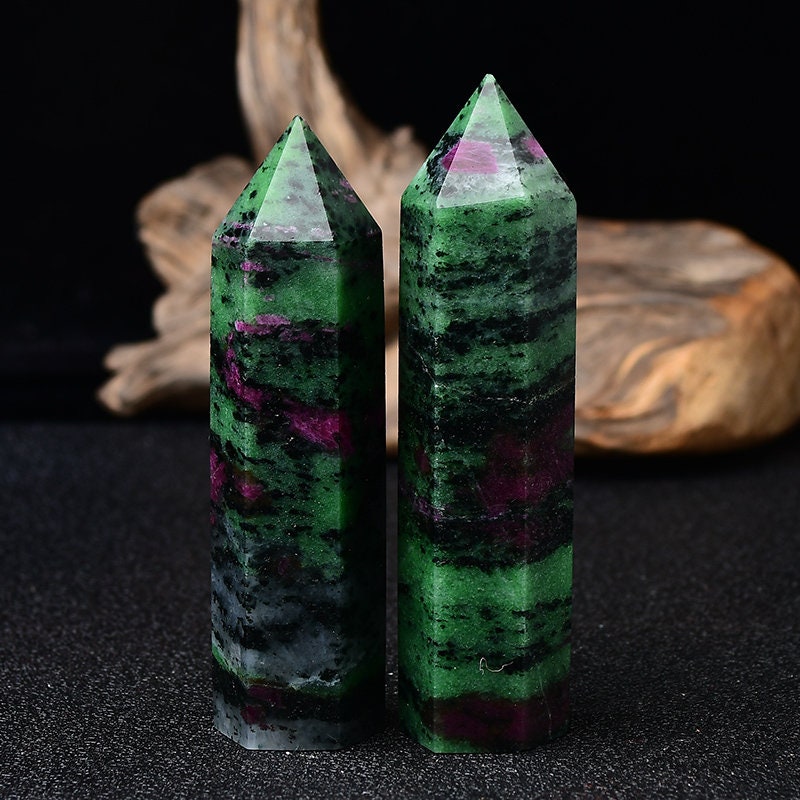 Green Ruby in Zoisite Crystal Tower Reiki Healing Meditation Chakra Specimen Hand Made Points Room Decor Collection Massage Gift